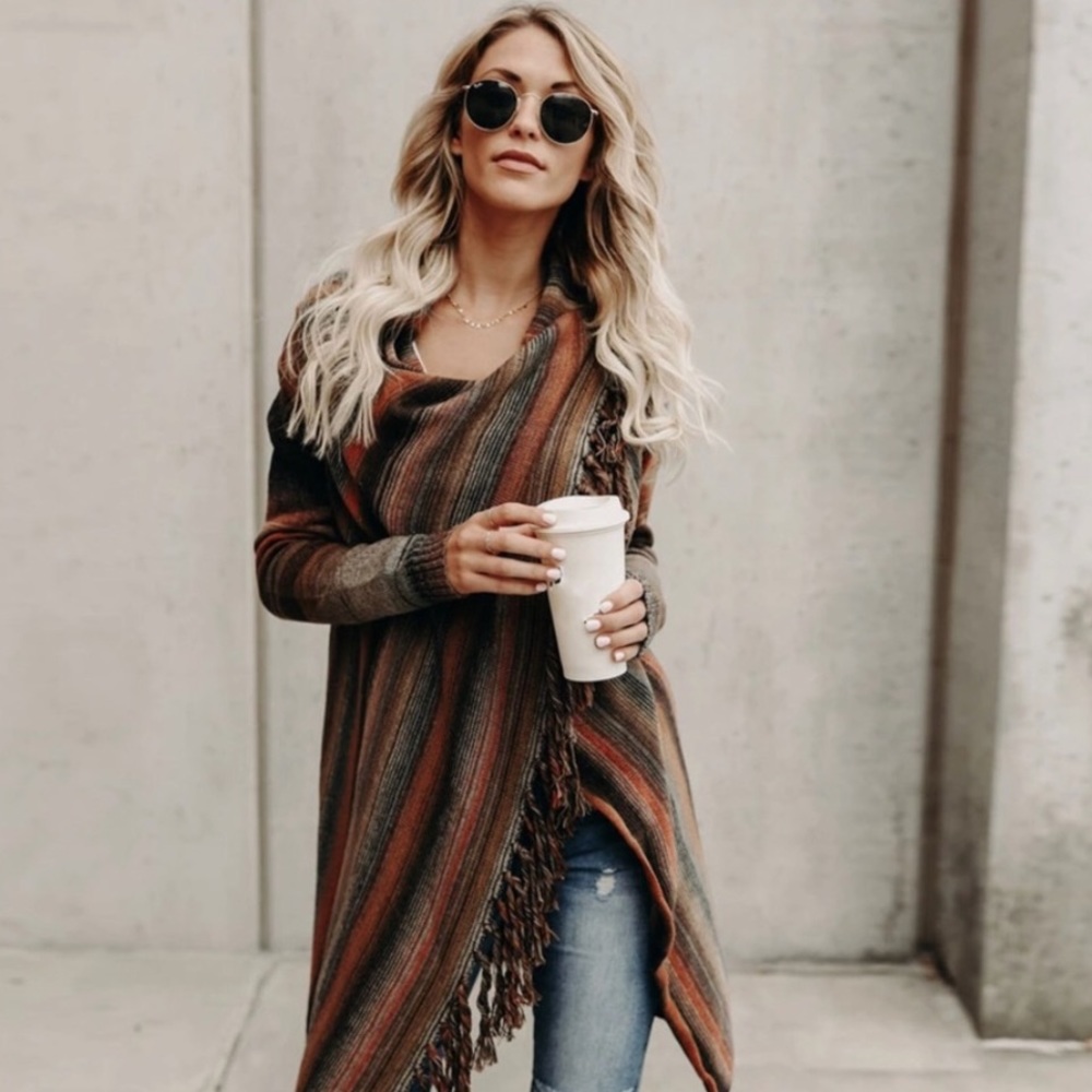 The Santa Fe Fringed Wrap Sweater - Picture 2 of 6